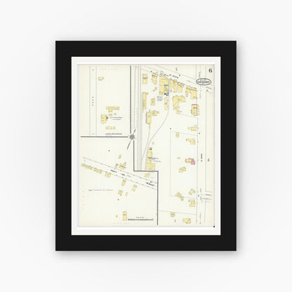 Old map wall art mockup — black gallery frame with white mat — Sanborn Fire Insurance Map from Sherburne, Chenango County, New York (1911), Sheet #0006