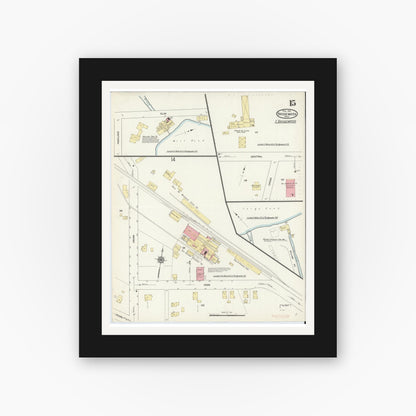 Old map wall art mockup — black gallery frame with white mat — Sanborn Fire Insurance Map from Bridgewater, Plymouth County, Massachusetts (1912), Sheet #0015
