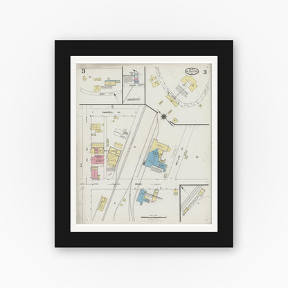 Old map wall art mockup — black gallery frame with white mat — Sanborn Fire Insurance Map from Altavista, Campbell County, Virginia (1925), Sheet #0003