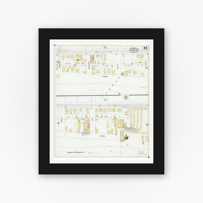 Old map wall art mockup — black gallery frame with white mat — Sanborn Fire Insurance Map from Ironton, Lawrence County, Ohio (1900), Sheet #0014
