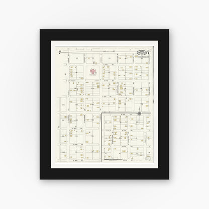 Old map wall art mockup — black gallery frame with white mat — Sanborn Fire Insurance Map from Saint Cloud, Osceola County, Florida (1924), Sheet #0007