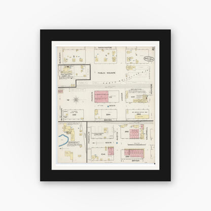 Old map wall art mockup — black gallery frame with white mat — Sanborn Fire Insurance Map from Bryan, Brazos County, Texas (1885), Sheet #0002