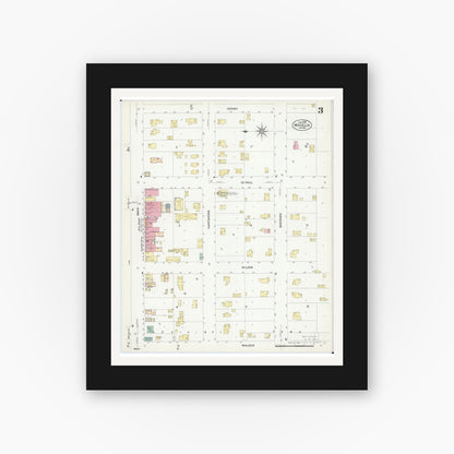 Old map wall art mockup — black gallery frame with white mat — Sanborn Fire Insurance Map from Madelia, Watonwan County, Minnesota (1908), Sheet #0003