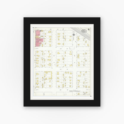 Old map wall art mockup — black gallery frame with white mat — Sanborn Fire Insurance Map from Wells, Faribault County, Minnesota (1909), Sheet #0006