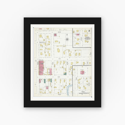 Old map wall art mockup — black gallery frame with white mat — Sanborn Fire Insurance Map from Vienna, Johnson County, Illinois (1907), Sheet #0003