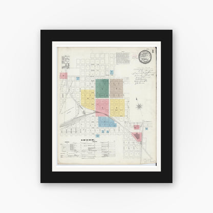 Old map wall art mockup — black gallery frame with white mat — Sanborn Fire Insurance Map from Temple, Bell County, Texas (1893) - Complete Map Set