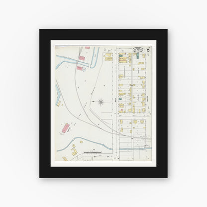 Old map wall art mockup — black gallery frame with white mat — Sanborn Fire Insurance Map from De Pere, Brown County, Wisconsin (1895), Sheet #0002