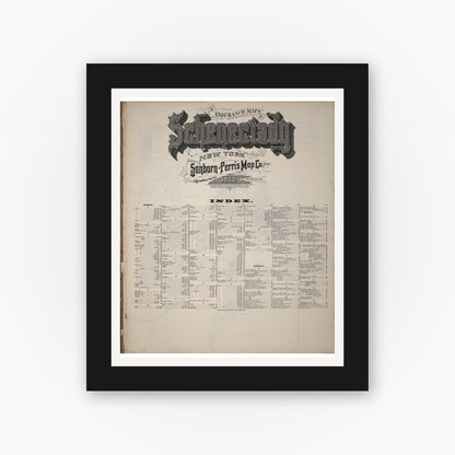 Old map wall art mockup — black gallery frame with white mat — Sanborn Fire Insurance Map from Schenectady, Schenectady County, New York (1900), Sheet #0001