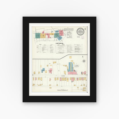Old map wall art mockup — black gallery frame with white mat — Sanborn Fire Insurance Map from Quakertown, Bucks County, Pennsylvania (1904) - Complete Map Set