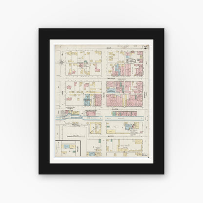 Old map wall art mockup — black gallery frame with white mat — Sanborn Fire Insurance Map from Wabash, Wabash County, Indiana (1887), Sheet #0002