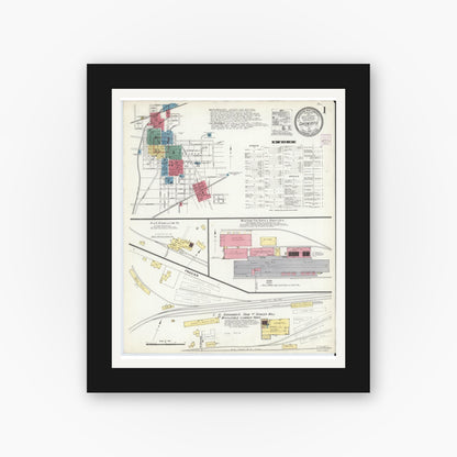Old map wall art mockup — black gallery frame with white mat — Sanborn Fire Insurance Map from Greencastle, Putnam County, Indiana (1907) - Complete Map Set