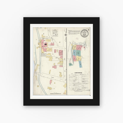 Old map wall art mockup — black gallery frame with white mat — Sanborn Fire Insurance Map from Lee, Berkshire County, Massachusetts (1911) - Complete Map Set