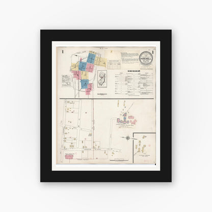 Old map wall art mockup — black gallery frame with white mat — Sanborn Fire Insurance Map from Hopewell, Mercer County, New Jersey (1935) - Complete Map Set