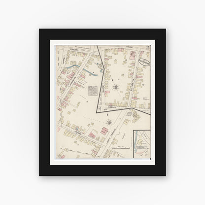 Old map wall art mockup — black gallery frame with white mat — Sanborn Fire Insurance Map from Schenectady, Schenectady County, New York (1884), Sheet #0003