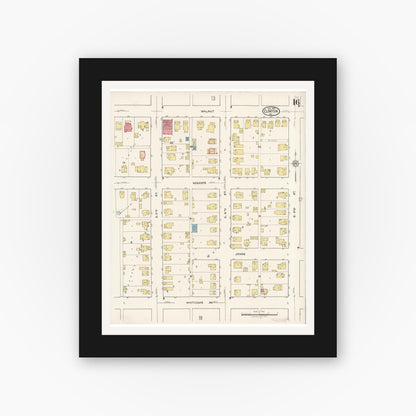 Old map wall art mockup — black gallery frame with white mat — Sanborn Fire Insurance Map from Clinton, Vermillion County, Indiana (1921), Sheet #0016
