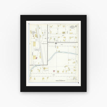 Old map wall art mockup — black gallery frame with white mat — Sanborn Fire Insurance Map from Waldo, Marion County, Ohio (1912), Sheet #0002