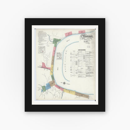 Old map wall art mockup — black gallery frame with white mat — Sanborn Fire Insurance Map from Pomeroy, Meigs County, Ohio (1916) - Complete Map Set