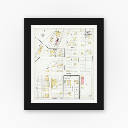 Old map wall art mockup — black gallery frame with white mat — Sanborn Fire Insurance Map from Tampa, Hillsborough County, Florida (1899), Sheet #0031