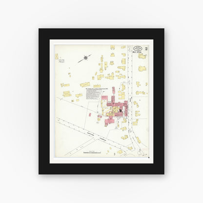Old map wall art mockup — black gallery frame with white mat — Sanborn Fire Insurance Map from Upton, Worcester County, Massachusetts (1910), Sheet #0002