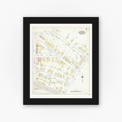 Old map wall art mockup — black gallery frame with white mat — Sanborn Fire Insurance Map from Emporium, Cameron County, Pennsylvania (1915), Sheet #0007