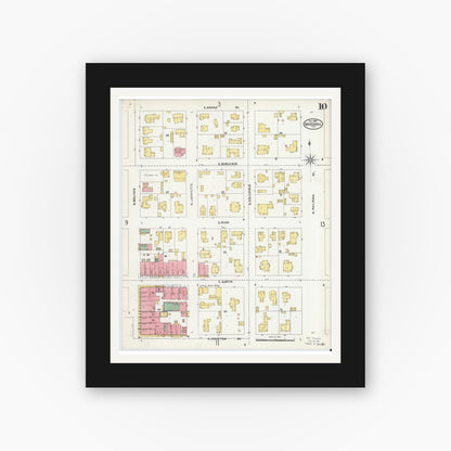 Old map wall art mockup — black gallery frame with white mat — Sanborn Fire Insurance Map from Marshall, Harrison County, Texas (1904), Sheet #0010