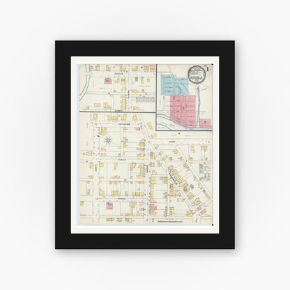 Old map wall art mockup — black gallery frame with white mat — Sanborn Fire Insurance Map from Mifflintown, Juniata County, Pennsylvania (1896) - Complete Map Set