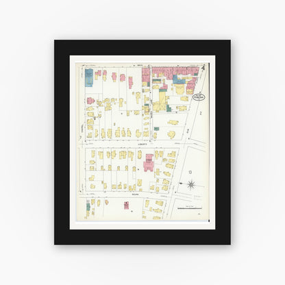 Old map wall art mockup — black gallery frame with white mat — Sanborn Fire Insurance Map from Penn Yan, Yates County, New York (1909), Sheet #0004