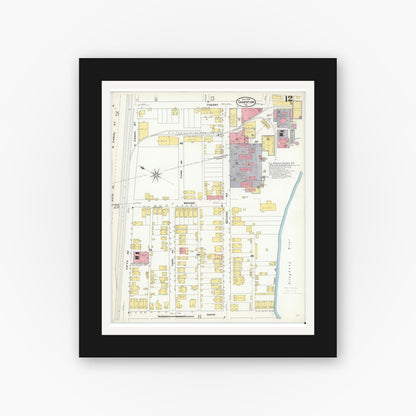 Old map wall art mockup — black gallery frame with white mat — Sanborn Fire Insurance Map from Tarentum, Allegheny County, Pennsylvania (1909), Sheet #0012