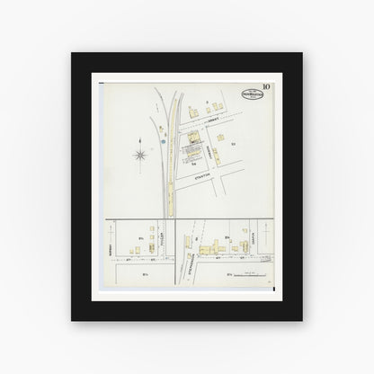 Old map wall art mockup — black gallery frame with white mat — Sanborn Fire Insurance Map from Iron Mountain, Dickinson County, Michigan (1891), Sheet #0010