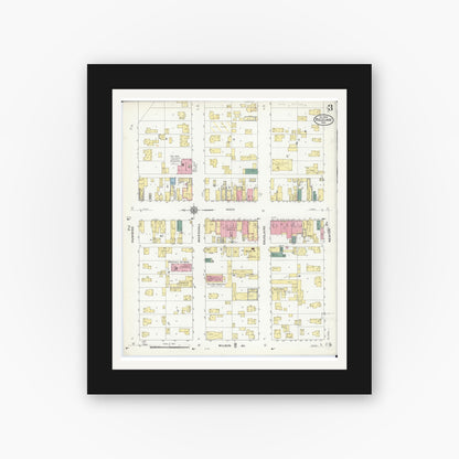 Old map wall art mockup — black gallery frame with white mat — Sanborn Fire Insurance Map from Rice Lake, Barron County, Wisconsin (1909), Sheet #0003