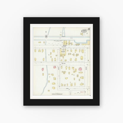 Old map wall art mockup — black gallery frame with white mat — Sanborn Fire Insurance Map from Newark, Wayne County, New York (1898), Sheet #0009