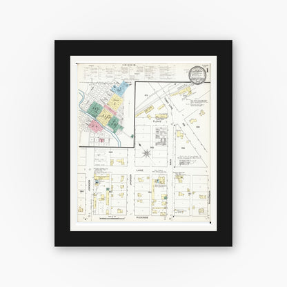 Old map wall art mockup — black gallery frame with white mat — Sanborn Fire Insurance Map from Charles City, Floyd County, Iowa (1892) â€” Complete Set
