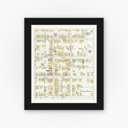 Old map wall art mockup — black gallery frame with white mat — Sanborn Fire Insurance Map from Freeland, Luzerne County, Pennsylvania (1900), Sheet #0003