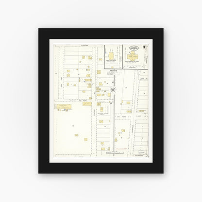 Old map wall art mockup — black gallery frame with white mat — Sanborn Fire Insurance Map from Gardena, Los Angeles County, California (1908), Sheet #0003