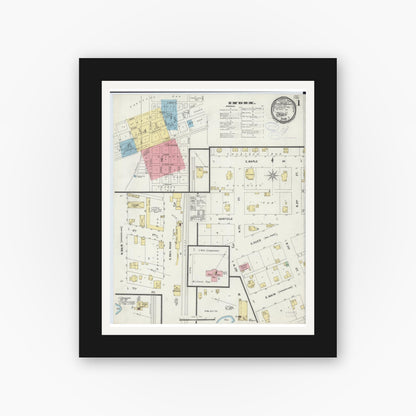 Old map wall art mockup — black gallery frame with white mat — Sanborn Fire Insurance Map from Casey, Clark County, Illinois (1898), Sheet #0001