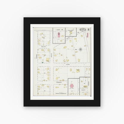 Old map wall art mockup — black gallery frame with white mat — Sanborn Fire Insurance Map from Princeville, Peoria County, Illinois (1893), Sheet #0002