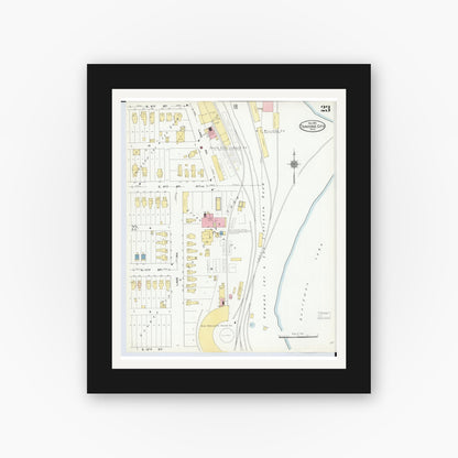Old map wall art mockup — black gallery frame with white mat — Sanborn Fire Insurance Map from Traverse City, Grand Traverse County, Michigan (1910), Sheet #0023
