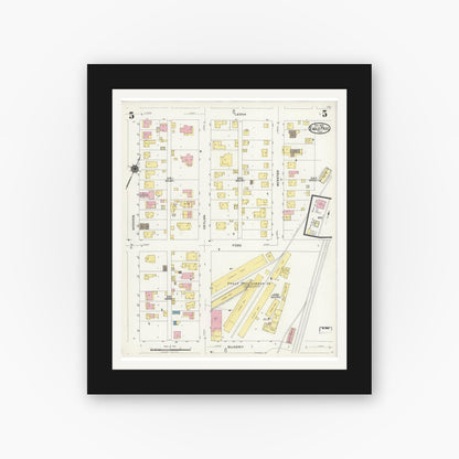 Old map wall art mockup — black gallery frame with white mat — Sanborn Fire Insurance Map from Eagle Pass, Maverick County, Texas (1924), Sheet #0005