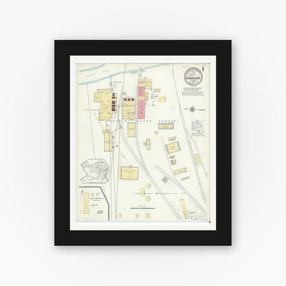 Old map wall art mockup — black gallery frame with white mat — Sanborn Fire Insurance Map from Sugarland, Fort Bend County, Texas (1913) - Complete Map Set