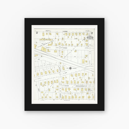 Old map wall art mockup — black gallery frame with white mat — Sanborn Fire Insurance Map from Fort Atkinson, Jefferson County, Wisconsin (1924), Sheet #0002