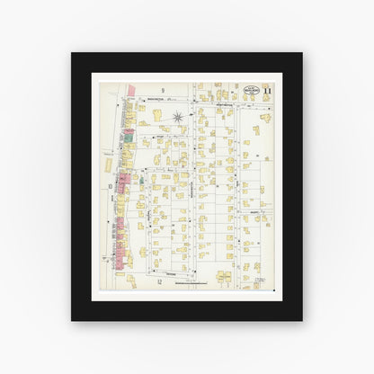 Old map wall art mockup — black gallery frame with white mat — Sanborn Fire Insurance Map from Marlborough, Middlesex County, Massachusetts (1901), Sheet #0011