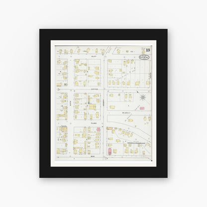 Old map wall art mockup — black gallery frame with white mat — Sanborn Fire Insurance Map from Red Wing, Goodhue County, Minnesota (1895), Sheet #0013