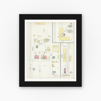 Old map wall art mockup — black gallery frame with white mat — Sanborn Fire Insurance Map from El Campo, Wharton County, Texas (1907), Sheet #0002