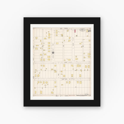 Old map wall art mockup — black gallery frame with white mat — Sanborn Fire Insurance Map from Glendale, Los Angeles County, California (1919), Sheet #0020