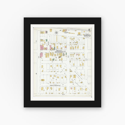 Old map wall art mockup — black gallery frame with white mat — Sanborn Fire Insurance Map from Chandlerville, Cass County, Illinois (1900), Sheet #0002
