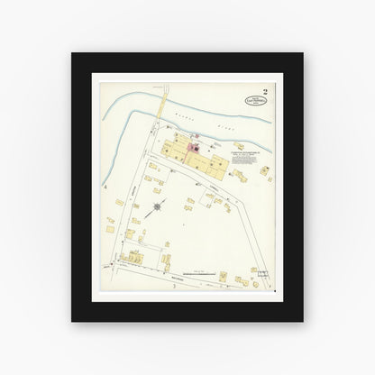 Old map wall art mockup — black gallery frame with white mat — Sanborn Fire Insurance Map from East Pepperell, Middlesex County, Massachusetts (1912), Sheet #0002
