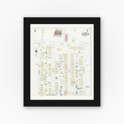 Old map wall art mockup — black gallery frame with white mat — Sanborn Fire Insurance Map from Johnson City, Broome County, New York (1925) - Complete Map Set