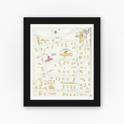Old map wall art mockup — black gallery frame with white mat — Sanborn Fire Insurance Map from Leominster, Worcester County, Massachusetts (1906), Sheet #0004