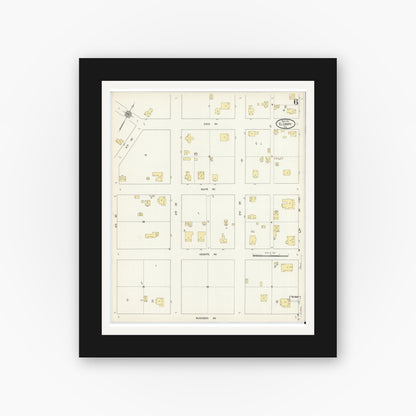 Old map wall art mockup — black gallery frame with white mat — Sanborn Fire Insurance Map from El Campo, Wharton County, Texas (1912), Sheet #0006