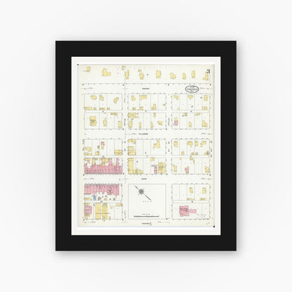 Old map wall art mockup — black gallery frame with white mat — Sanborn Fire Insurance Map from Chatfield, Fillmore And Olmsted Counties, Minnesota (1910), Sheet #0003
